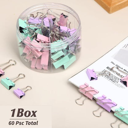 Binder Clips Assorted Sizes, 60 pcs, Morandi Colors, Durable Metal Binder Clips for Office, Cute Desk Supplies for Teachers Student