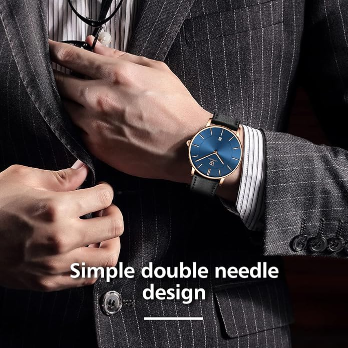 L LAVAREDO Watch for Men, Extremely Thin Mens Watches Minimalist Analog Men's Leather Wrist Watches with Time/Date, Birthday Gift for Men Boyfriend
