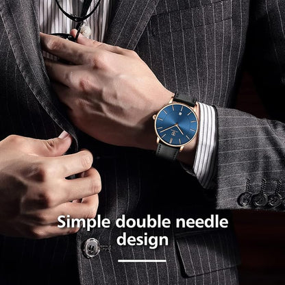 L LAVAREDO Watch for Men, Extremely Thin Mens Watches Minimalist Analog Men's Leather Wrist Watches with Time/Date, Birthday Gift for Men Boyfriend