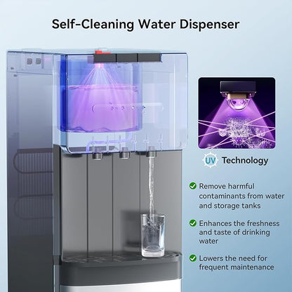 EUHOMY Self Cleaning Bottom Loading Water Cooler Dispenser, 3 Temperatures (Cold, Warm, Hot), Child Safety Lock, LED Indicator Light, Water Dispenser for Home, Apartment, Office, Black