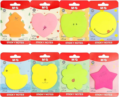M&G 8 Pads Fun Shape Sticky Notes, 480 Sheets Cute Post-It Notes in Various Shapes, 60 Sheets/Pad, Self-Stick Memo Pads for Students, Office, Home (Duck, Heart, Star, Smile, Apple, Tree, Flower, Bear)