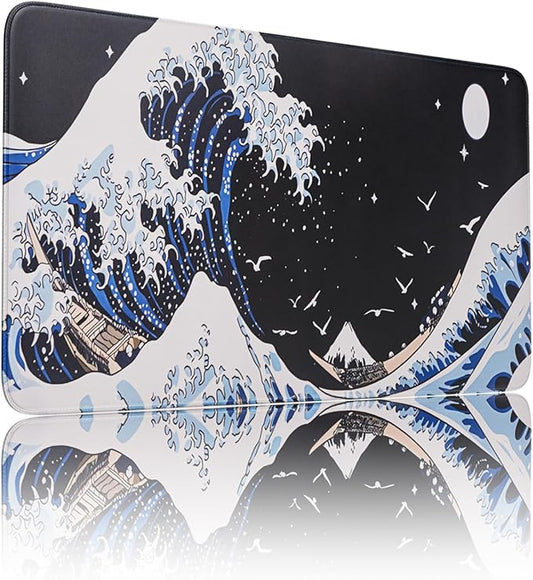 Large Japanese Sea Wave Mouse Pad, Anime Waterproof Desk Mat,Extended Non-Slip Keyboard Mouse Pads Office Desk Pad 23.6" x 11.8" Anime Mouse Pad Desktop Protector for Office and Home