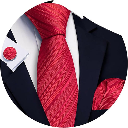Barry.Wang Tie Sets for Men Silk Solid Necktie Stain Ties Handkerchief Pocket Square Cufflinks Wedding Business Dyed