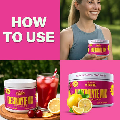 Dr. Price’s Electrolytes Powder Bulk | Cherry Lemonade 90 Servings | Sugar Free Hydration Powder with 72+ Trace Minerals | Keto, Vegan, Electrolyte Drink Mix | Doctor-Formulated, Made in USA