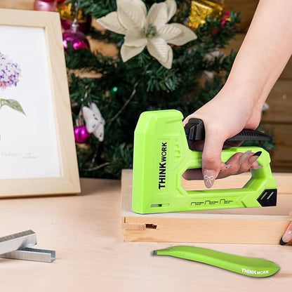THINKWORK Light Duty Staple Gun - Upholstery Staple Gun for Wood with 1600pcs JT21 Staples 1/4", 5/16", 3/8" and Staple Remover, Fabric Stapler Gun for Crafts, Home Use, Wall, DIY, Lights Decor, Green