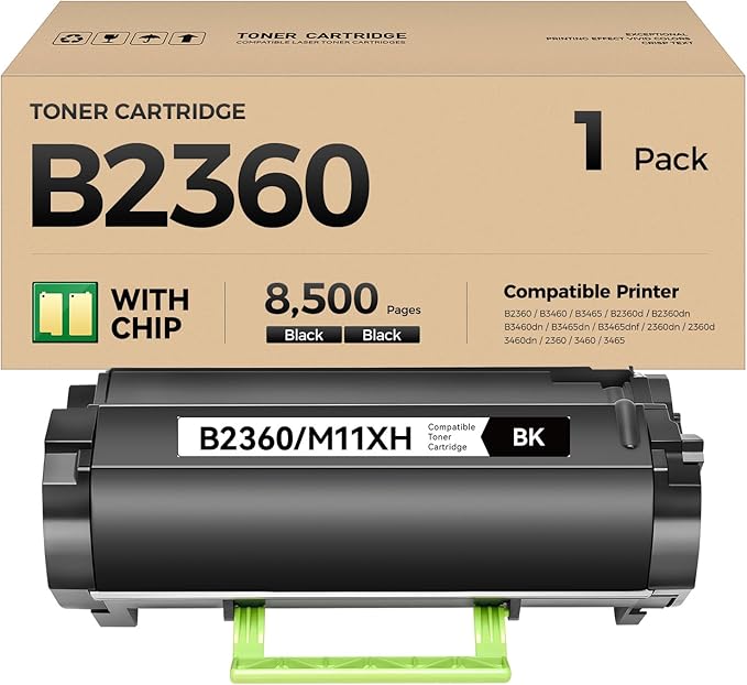 B2360 M11XH Black High Yield Toner Cartridge with Chip 1-Pack Replacement for Dell B2360 M11XH Toner Compatible with Dell B2360 B2360d B2360dn B3460dn B3465dn B3465dnf Laser Printer Ink All-in-One