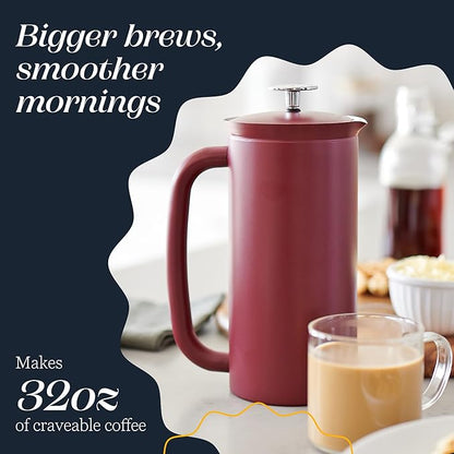ESPRO P7 French Press Coffee Maker - Double-Walled Stainless Steel Insulated with Micro-Filter, 32 Ounces, Cranberry