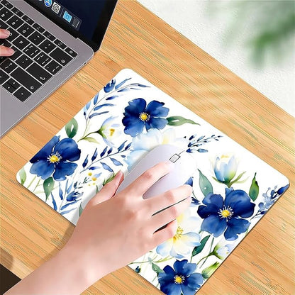 Square Mouse Pad White Blue Flowers 1, Personalized Premium-Textured Custom Mouse Mat Design, Washable Mousepad Cloth, Non-Slip Rubber Base Computer Mouse Pads for Wireless Mouse