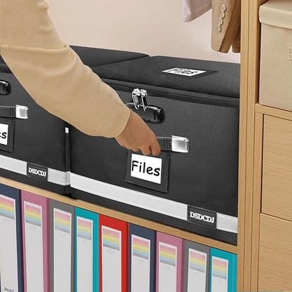 2 Pack Fireproof File Box with Stay-Open Straps, Fireproof Document Box with Lock, Portable File Organizer Filing Cabinet with Handles for Hanging Letter/Legal Folder, 15.5" x 12.3" x 10.5"