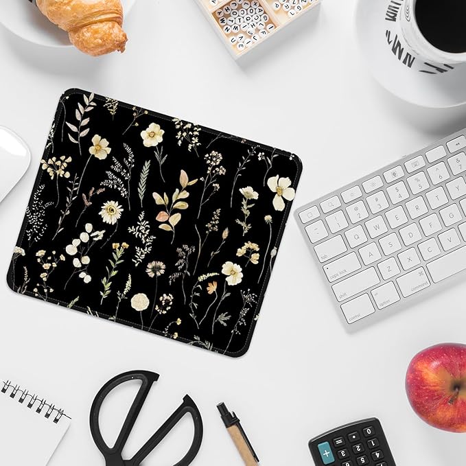 Square Mouse Pad with Stitched Edge, Premium Mousepad Washable Cloth. Computer Mouse Pad with Non-Slip Rubber Base, Mouse Pads for Computers Laptop Mouse 9.25x7.75x0.12 inch-Midnight Botanical-2 Pack