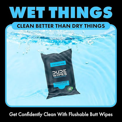 DUDE Wipes - Flushable Wipes Travel Pack - 6 Pack, 108 Count - Extra Large - Unscented - with Vitamin E & Aloe - Septic and Sewer Safe