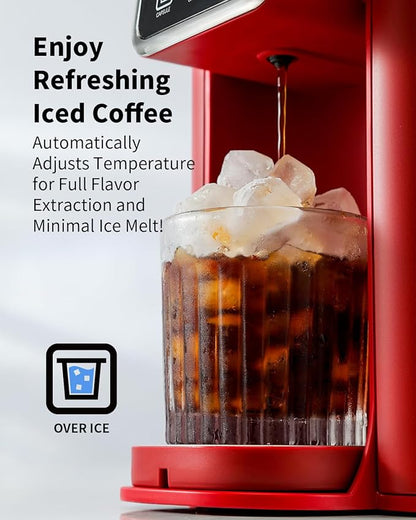 SHARDOR Single Serve Coffee Maker, Hot & Iced Coffee Machine for K Cup and Grounds, 6 to 14 oz Brew Sizes, 50 oz Removable Water Tank, Bold Brew Setting, Pod Coffee Maker with Reusable Filter, Red