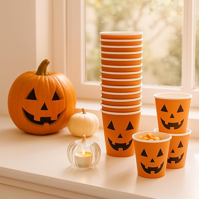 50 Pcs Halloween Shot Cups Pumpkin 2oz Paper Disposable Shot Glasses Mini Party Cup for Halloween Party Drinking Supplies