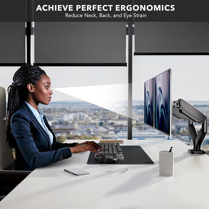 Mount-It! Dual Monitor Desk Mount – Full Motion Gas Spring Arms, Fits 13 to 32 Inch Screens, Holds 17.6 lbs per Arm, Dual Monitor Stand, VESA Mount, C-Clamp & Grommet Base
