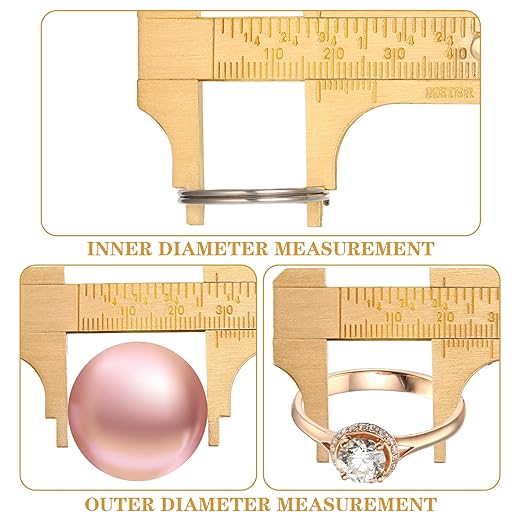 Konohan 4 Pcs Brass Vernier Caliper Pocket Handy Caliper Measuring Mini Tool Double Scale Sliding Gauge Metal Pocket Ruler for Bead Wire Jewels Rings Measurement