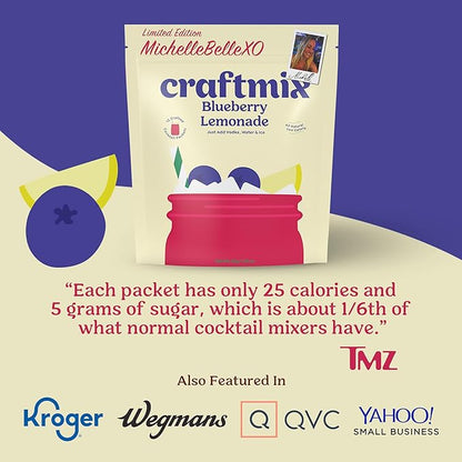 Craftmix Blueberry Lemonade Mix, 12 Packets, Easy Powder Drink with Real Fruit, Low-Sugar, Vegan, Low-Carb, Non-GMO, Dairy-Free, Gluten-Free, Flavored Water Enhancer, On-the-Go Water Flavoring Packets