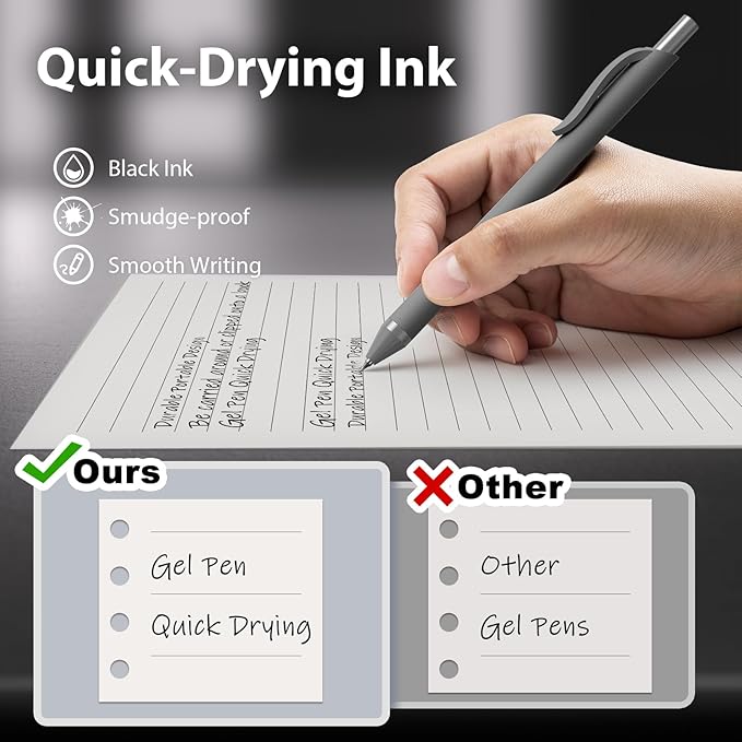 108 Pcs Gel Pens Bulk - 0.7mm Black Ink Pens Fine Point Retractable Smooth Writing - Quick-Drying Soft Grip Pen for Journaling Cute School & Office Supplies for Men Women Home Work