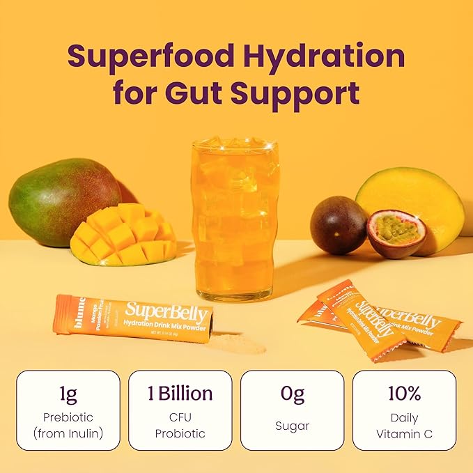 Blume SuperBelly Gut Health and On-The-Go Hydration Packets, GLP-1 Friendly, Sugar-Free, with Prebiotics, Probiotics, Apple Cider Vinegar, Vitamin C, and Electrolytes, Mango Passion Fruit, 15 Sticks