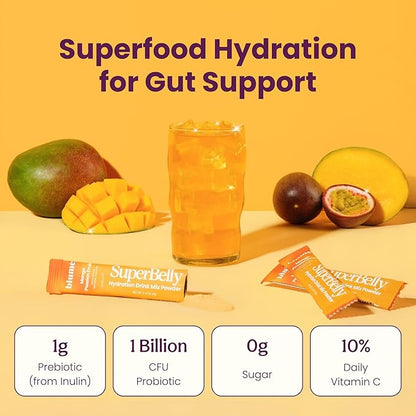 Blume SuperBelly Gut Health and On-The-Go Hydration Packets, GLP-1 Friendly, Sugar-Free, with Prebiotics, Probiotics, Apple Cider Vinegar, Vitamin C, and Electrolytes, Mango Passion Fruit, 15 Sticks