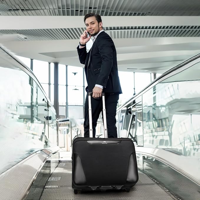 MATEIN Rolling Briefcase for Men, Large Rolling Laptop Bag with Big Wheels Fits 17.3 Inch Notebook for Travel Office Work, Water Resistant Roller Computer Case College Teacher Luggage Suitcase, Black