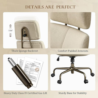 EUREKA ERGONOMIC Home Office Desk Chairs, Ergonomic Computer Chair with High Back, Executive Office Chair with Lumbar Support, Spring Cushion Seat, Mid-Century Modern, Off-White