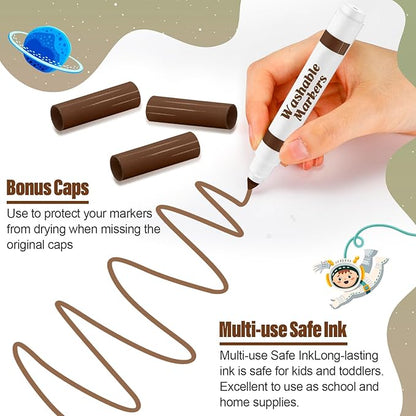 Janlaugh 24 Pcs Washable Markers Bulk Broad Line Markers Coloring Conical Tip Large pens for Kids art projects, Teachers, Students, Toddlers, Party Favors, Classrooms, Donations(Brown)