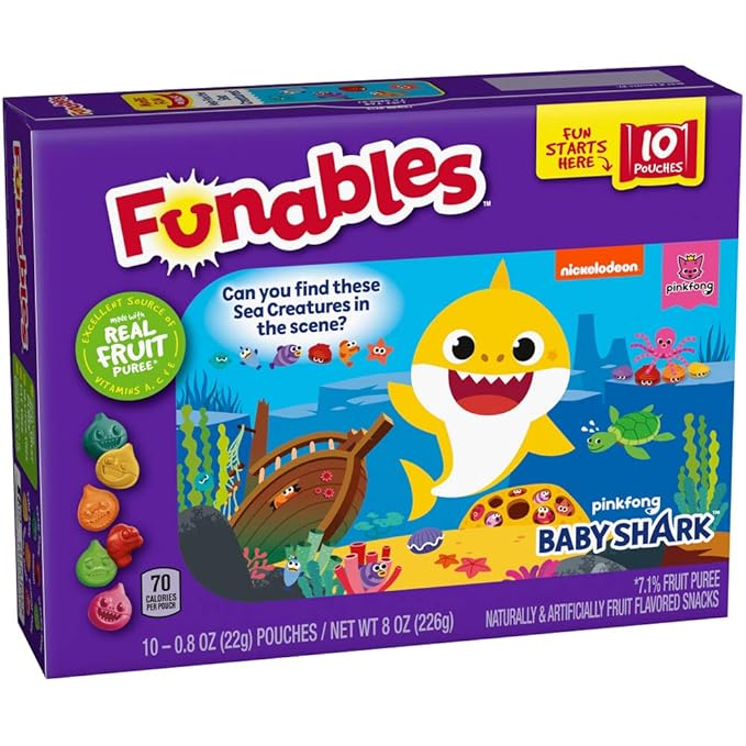 Funables Fruit Snacks, Baby Shark Shaped Fruit Flavored Snacks, 0.8 Ounce Pouches (Pack of 30)