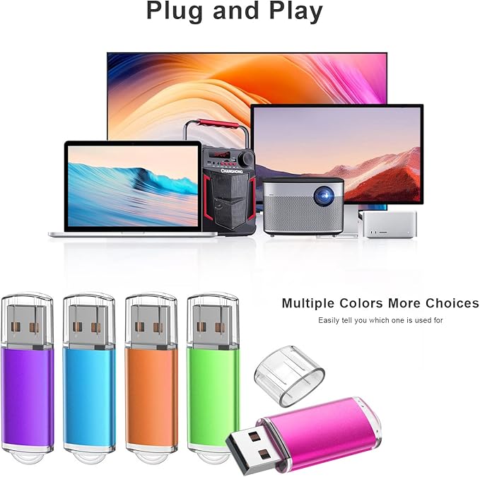 K&ZZ 5 Pack 128GB Flash Drive USB 2.0 Memory Stick Thumb Drive 128 GB USB Flash Drives Jump Drive Bulk USB Drive, Multicolored