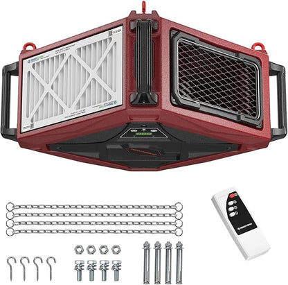 Abestorm 1080 CFM Intake Air Filtration System, 270 Degree Workshop Dust Collector with Remote Control, Ceiling Mounted for Woodworking Shops and Garage, 2-speed Adjustment, DecDust 1080
