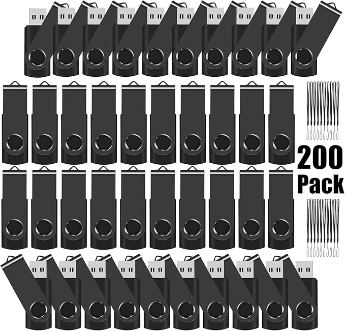EASTBULL USB Flash Drive Bulk 4GB 200 Pack with Lanyards USB 2.0 Thumb Drive Bulk Memory Stick Swivel Pen Drive for Storage and Backup 4GB 200 Pack