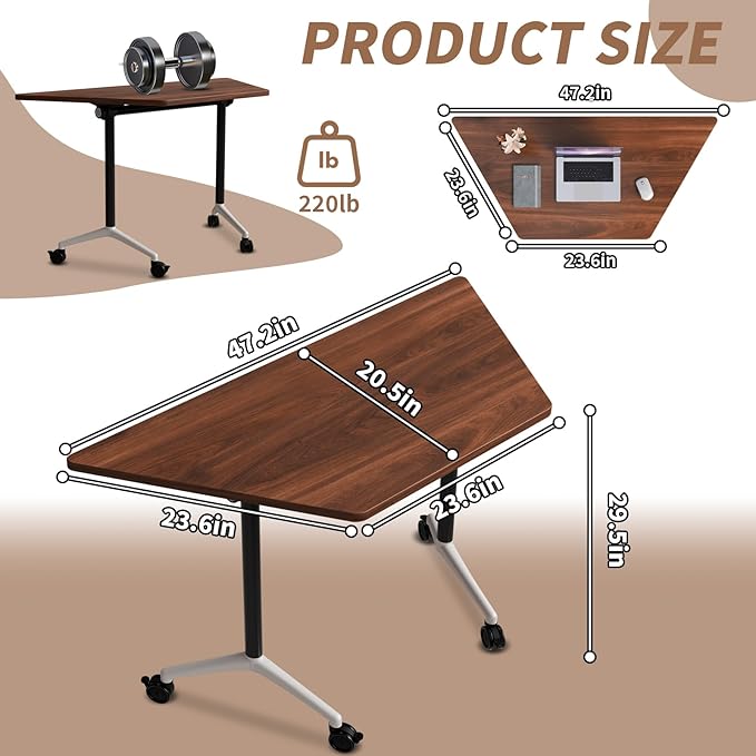 Conference Table, Foldable Conference Room Tables with Silent Wheels, Folding Modular Seminar Meeting Tables, Modern Rectangle Training Table for Office, Boardroom (6, Trapezoidal2, 47.2)
