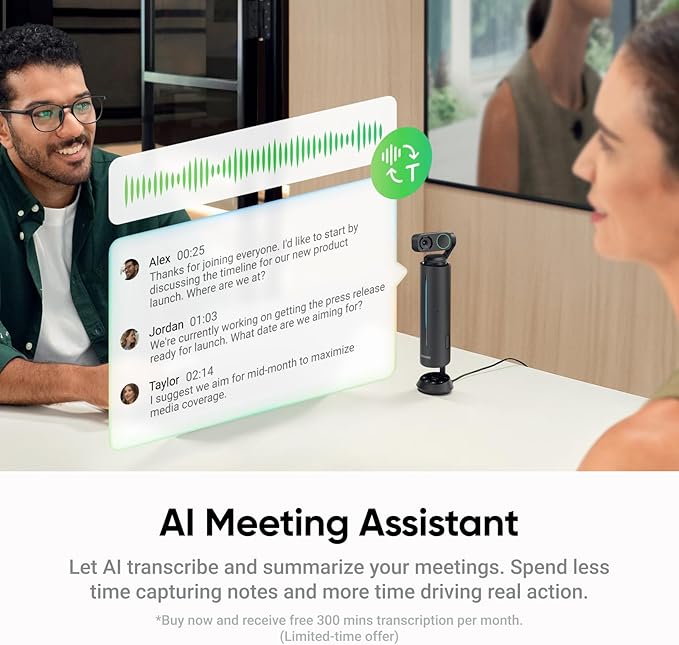 Insta360 WaveLink Bundle - AI Speakerphone, Bluetooth, Voice Recorder, 8 Noise-Canceling Mics w/Beamforming, AI Transcript & Summary, Support 99 Languages, 32GB Storage, Meetings, Podcasts
