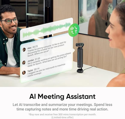 Insta360 WaveLink Bundle - AI Speakerphone, Bluetooth, Voice Recorder, 8 Noise-Canceling Mics w/Beamforming, AI Transcript & Summary, Support 99 Languages, 32GB Storage, Meetings, Podcasts