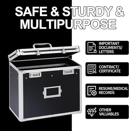 Aluminum Storage File Box with Lock,Portable Locking Storage Totes with Dual Combination Locks for Filing Office Documents