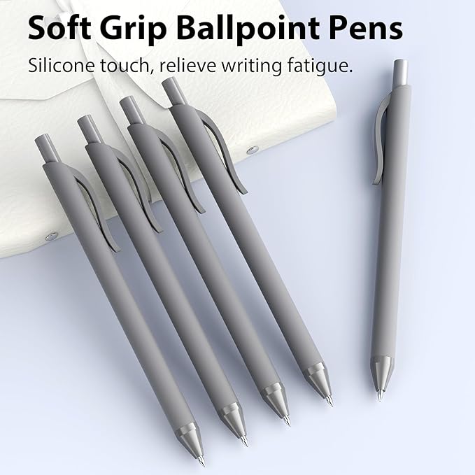 Ballpoint Pens Bulk - 207 Pcs Black Ink Pens | 1.0 Medium Point Smooth Writing, Wholesale Retractable No Bleed Ball Point Pen for Men Women (Gray Barrel)