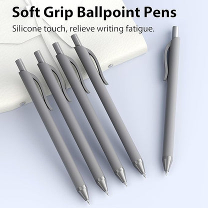 Ballpoint Pens Bulk - 207 Pcs Black Ink Pens | 1.0 Medium Point Smooth Writing, Wholesale Retractable No Bleed Ball Point Pen for Men Women (Gray Barrel)