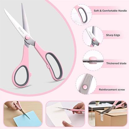 Scissors Set of 24-Pack, Rkqoa 8" All Purpose Pure Black Scissors - Thick Sharp Shears for Office School Sewing Craft Supplies, Classroom Must have, High/Middle School Student Teacher Scissor Bulk