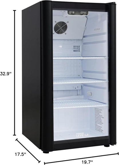 PremiumLevella PRF37DX Glass Door Display Refrigerator 3.1 cu ft Commercial Beverage Cooler Merchandiser - Black