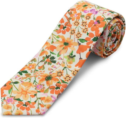 Cotton Floral Ties for Men 2.76" Men's Skinny Tie Linen Flower Printed Neck Tie for Wedding Dating Party