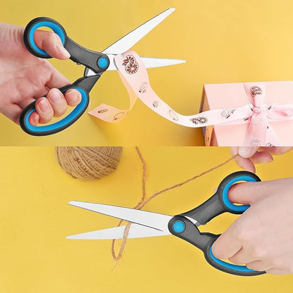 Left-Handed Scissors, 2 Pieces 8-Inch Stainless Steel Scissors Set with Soft Grip for Home, School, Office, Sewing Fabrics, Blue