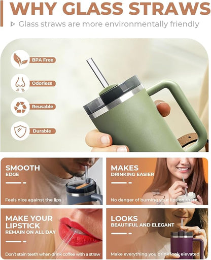 Foogwee® 20 Packs Reusable Glass Straws Set, 12'' x 10mm Clear Drinking Straws for Smoothies, Shakes, Coffee, Juice, Sodas, Milk, Tea, Cocktails, Set of 8 Straight and 8 Bent with 4 Cleaning Brushes