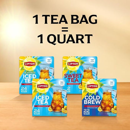 Lipton Unsweetened Iced Tea Bags, Family Size Zero Calories, 144 Total Tea Bags (24ct - Pack of 6)