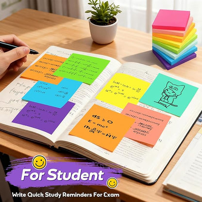 Sticky Notes 16 Pads, 3x3 Inch Self-Stick Notes with 8 Bright Colors, 60 Sheets/Pad, Strong Adhesive Memo Pads for Office, School, Home, Planner & Journal Supplies (960 Sheets Total)