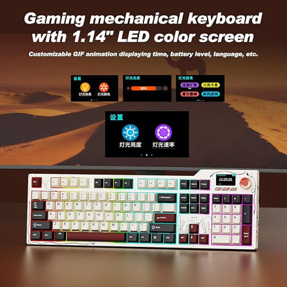 Ajazz AK35I V4 Customizable Wireless Gaming Mechanical Keyboard, Wired/Wireless 2.4G/BT, Gasket Structure, 10000mAh Battery, Full-Color RGB, 1.14-inch Color Screen, Knob, Multi-Function Keys.