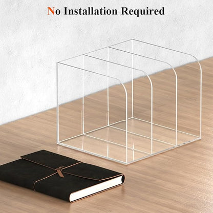 Acrylic File Organizer for Desk, Clear Magazine File Holder Sorter with 3 Vertical Compartments Rack, Desk Organizer Office Supplies Stand Bookshelf - 8.46" W x 7.2" D x 6.5" H