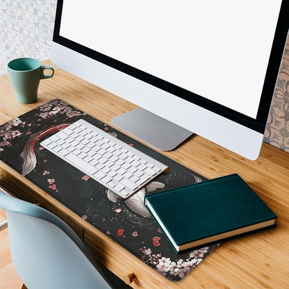 Koi Fish Gaming Mouse Pad Japanese Zen Yin Yang Cherry Blossoms XL Mouse Pad Large Mousepad Extended Laptop Keyboard Mat Gaming Desk Pad Mouse Mat 31.5"x11.8"