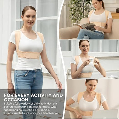 Vicorrect Posture Corrector for Women and Men, Adjustable Upper Back Brace for Clavicle Support and Providing Pain Relief from Neck, Shoulder, and Upper Back (Beige, Large/XLarge)