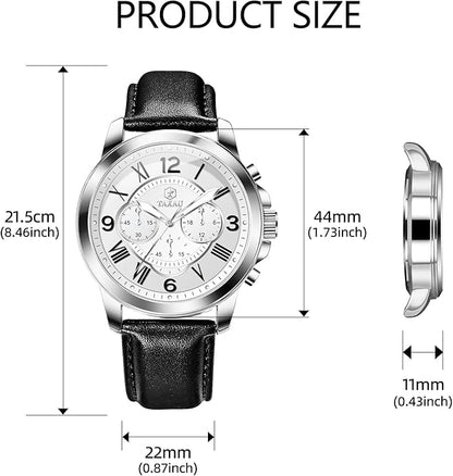 Mens Watches Luxury Dress Waterproof Leather Watch with Date Day Analog Quartz Large Number Wrist Watch Casual Classic Luminous Scales Big Face Easy Read Reloj para Hombre