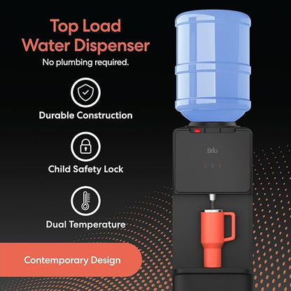 Brio CLTL130 130 Series Top-Load Water Cooler Dispenser for 3- and 5-Gallon Bottles, Hot & Cold, Spill-Free Loading, Child Safety Lock, Energy Star 3.0, Black