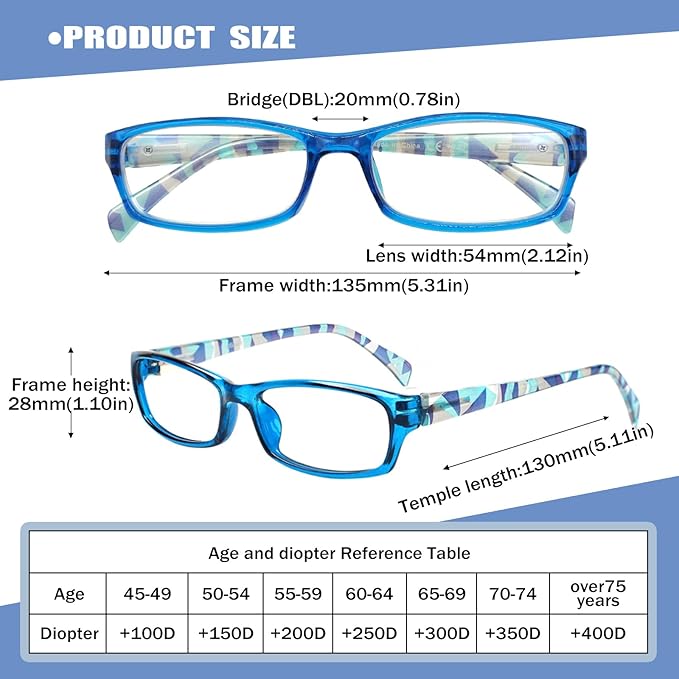 Henotin 6-Pack Reading Glasses Blue Light Blocking Anti Eyestrain Computer Reading Glasses for Women and Men Readers (Mix Color-A, 3.00, Diopters)